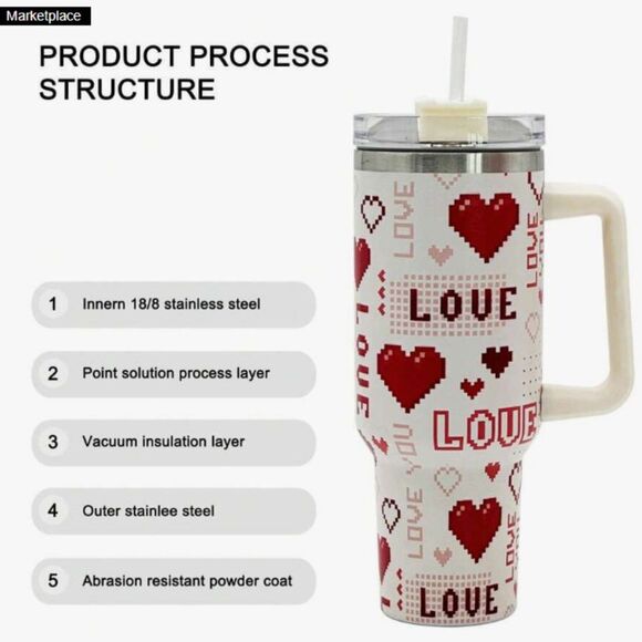 40oz Stainless Steel Insulated Tumbler – Multicolor Heart Shape Design - Picture 2 of 5
